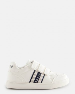 Kids' Ted Baker Doncho Branded Strap With Webbing Detail Sneakers White India | ECV-4082