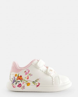 Kids' Ted Baker Leyanha Chunky Floral Detail Strap Sneakers White India | XSU-3632