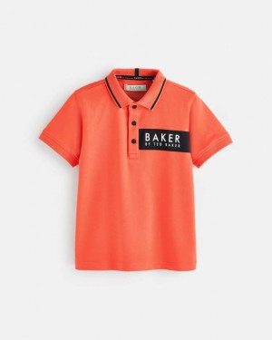 Kids' Ted Baker Thacker Branded Panel Cotton Polo Shirts Red India | VZC-8750