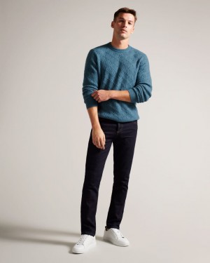 Men's Ted Baker Atchet Wool Blend Cable Knit Jumpers Turquoise / Blue India | KJJ-6656