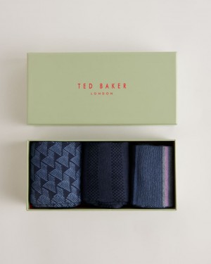 Men's Ted Baker Bluupak Three Pack Of Assorted Pattern Socks Black India | JMF-0298