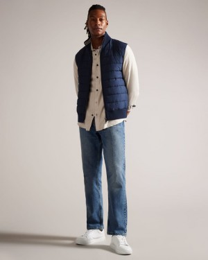 Men's Ted Baker Dejas Funnel Neck Gilet With Knitted Back Jumpers Navy India | QNL-5999