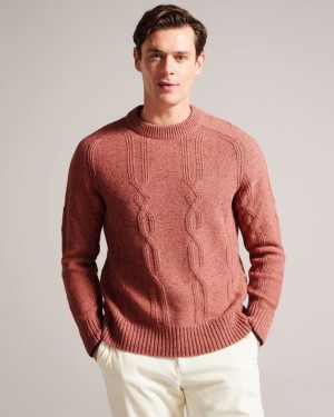 Men's Ted Baker Enroe Crew Neck With Cable Detail Jumpers Pink India | OTP-0188