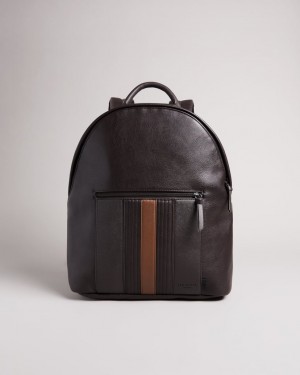 Men's Ted Baker Esentle Striped Pu Backpack Brown / Chocolate India | GHX-4980