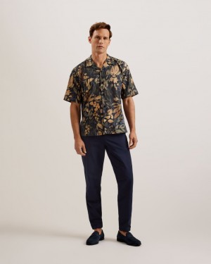 Men's Ted Baker Holmer Tapered Fit Pleated Cotton Pants Navy India | QQO-6196