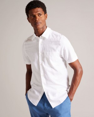 Men's Ted Baker Kingfrd Short Sleeve Linen Shirts White India | UPO-9597