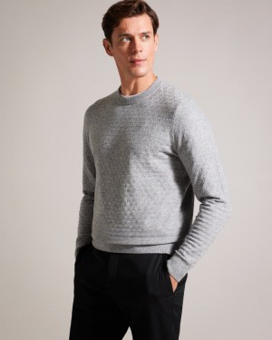 Men's Ted Baker Loung Long Sleeve T Knit Jumpers Grey India | PDW-7747