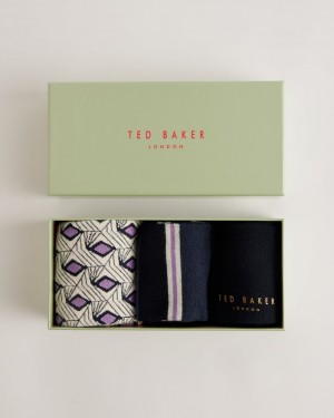 Men's Ted Baker Purpak Three Pack Of Assorted Cotton Socks Black India | GPR-1616