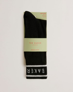 Men's Ted Baker Sokkbbb Branded Trim Plain Socks Black India | VHL-2841