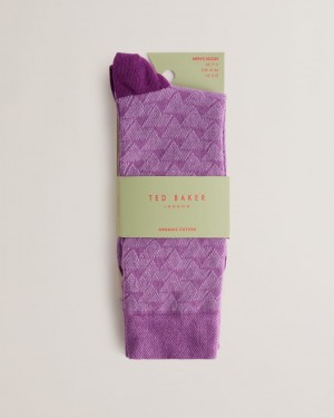 Men's Ted Baker Sokksev Tonal Geometric Patterned Socks Purple India | SRV-9217
