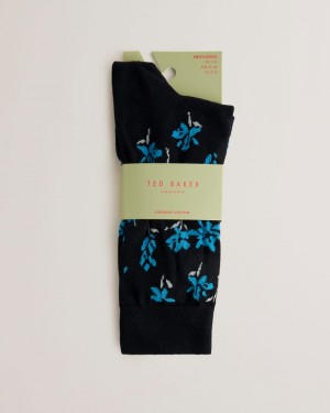 Men's Ted Baker Sokkten Floral Pattern Crew Socks Blue India | WYG-8044