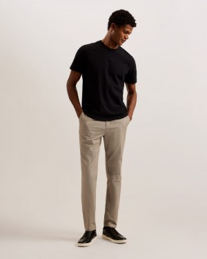 Men's Ted Baker Turney Slim Fit Textured Cotton Chinos Grey Brown India | RJF-9506