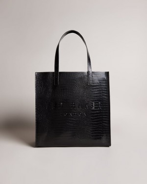 Women's Ted Baker Croccon Croc Detail Large Icon Bags Black India | UYD-3432