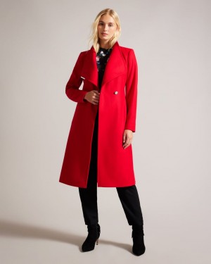 Women's Ted Baker Rose Wool Wrap Coat Red India | RRL-0847