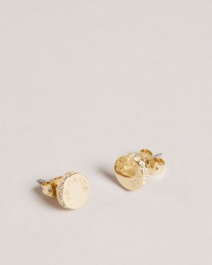Women's Ted Baker Seesay Sparkle Logo Stud Earrings Gold India | FNU-3130