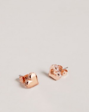 Women's Ted Baker Sersy Sparkle Heart Stud Earrings Rose Gold India | YMQ-6640