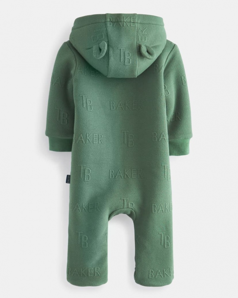 Kids' Ted Baker Cace Branded Fleece Lined Snuggle Suit Playsuit Green India | RHE-7117