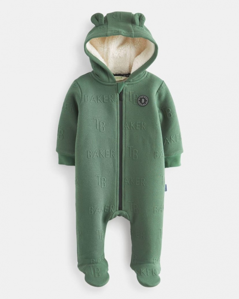 Kids\' Ted Baker Cace Branded Fleece Lined Snuggle Suit Playsuit Green India | RHE-7117