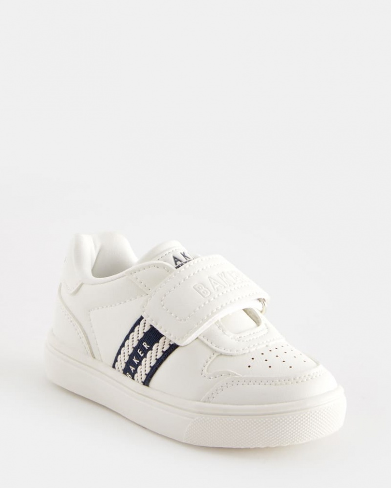 Kids' Ted Baker Dimitar Strap With Branded Webbing Detail Sneakers White India | VCK-7489