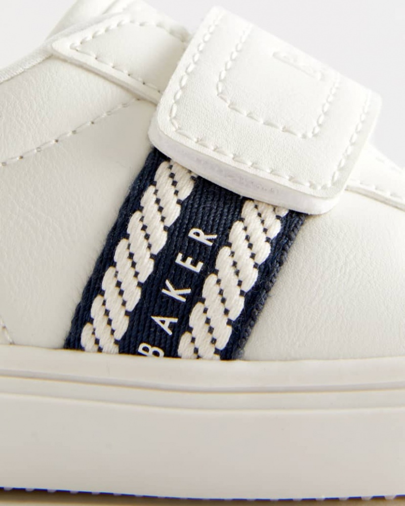 Kids' Ted Baker Dimitar Strap With Branded Webbing Detail Sneakers White India | VCK-7489