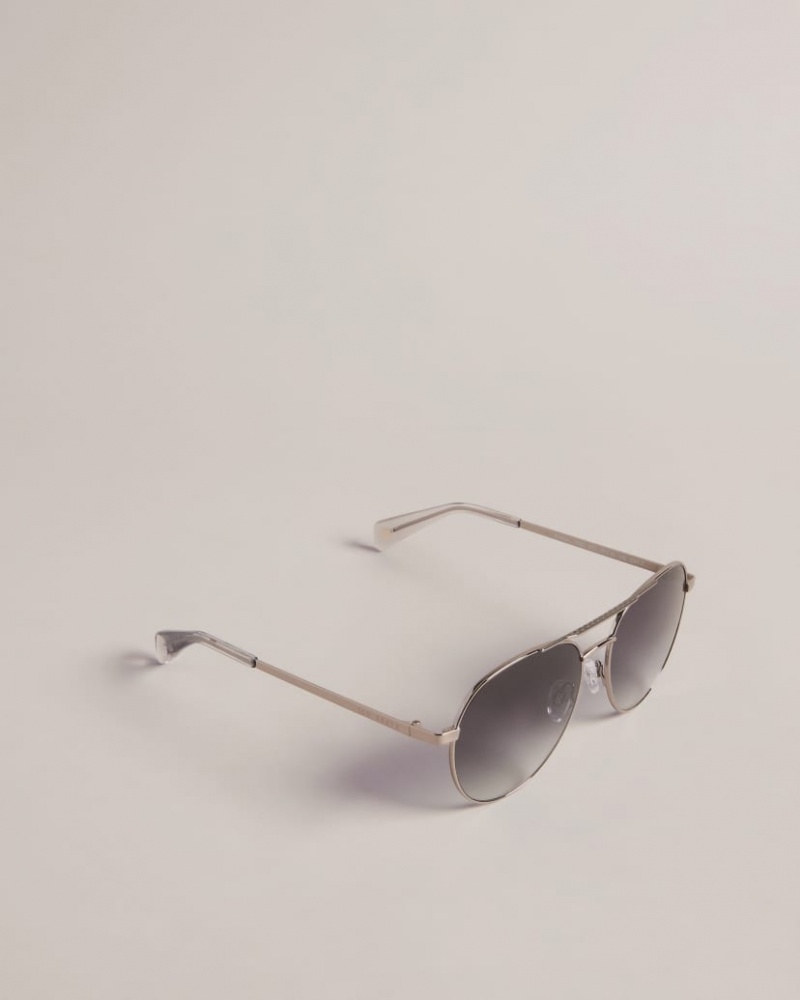 Men's Ted Baker Konraad Metal Aviator Sunglasses Grey India | YLG-0518