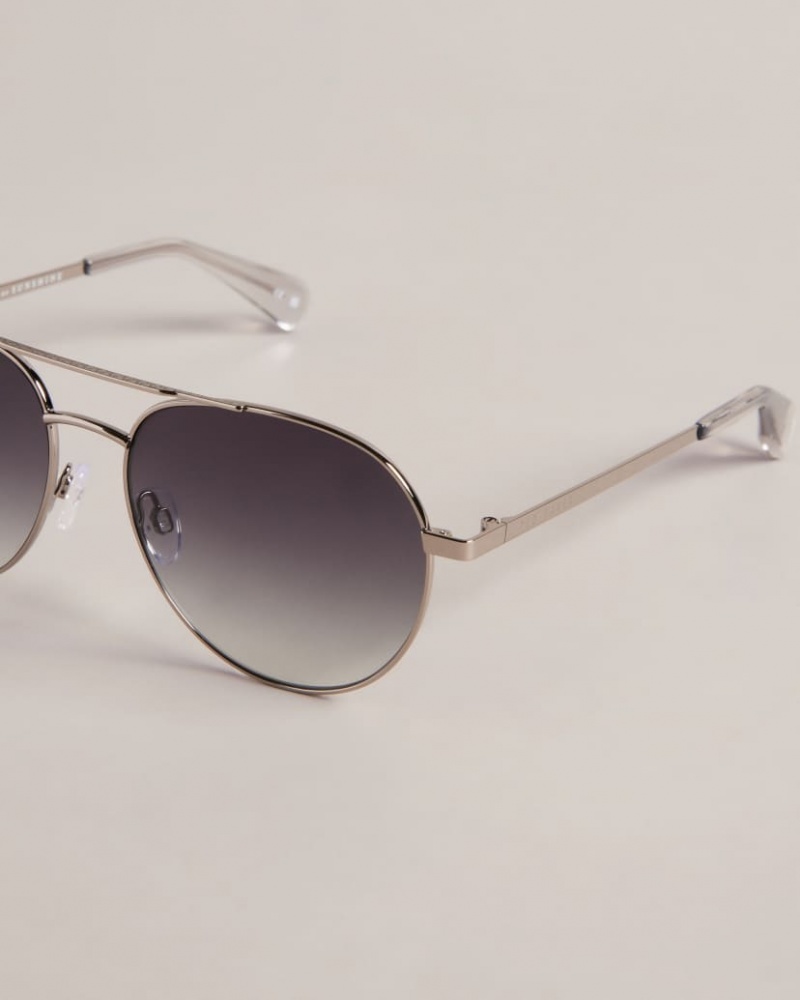 Men's Ted Baker Konraad Metal Aviator Sunglasses Grey India | YLG-0518