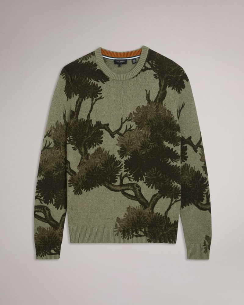 Men's Ted Baker Merson Jacquard Crew Neck Jumpers Green India | RKW-4547