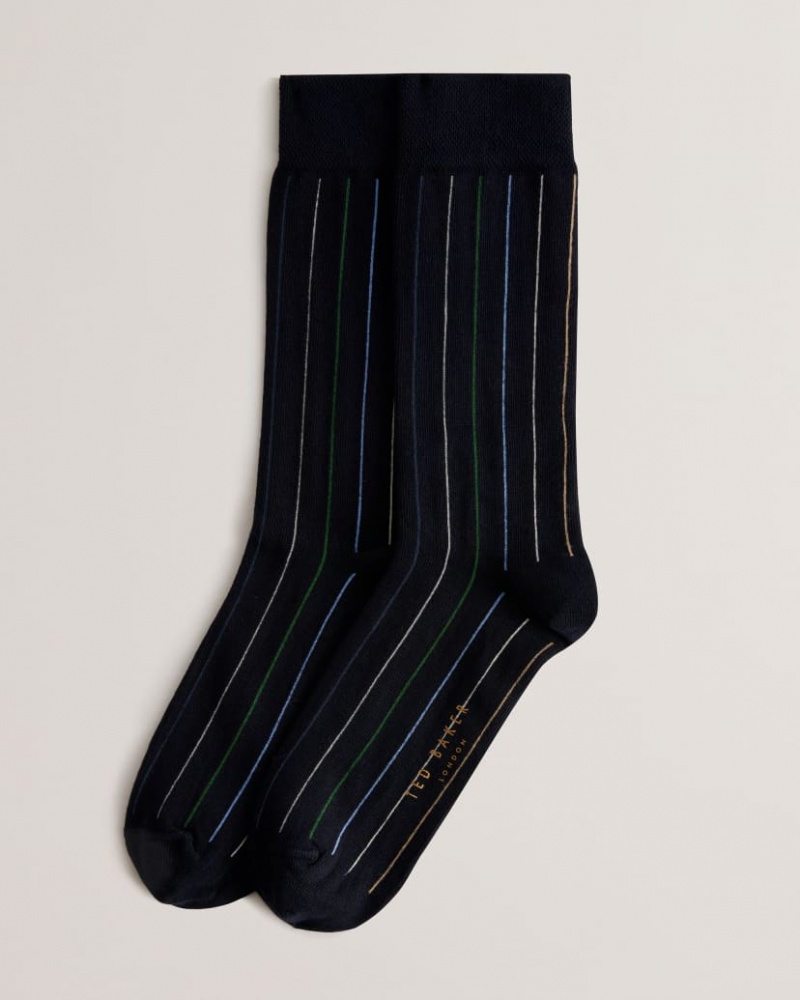 Men's Ted Baker Sokkthr Vertical Pin Stripe Socks Navy India | YVV-1469
