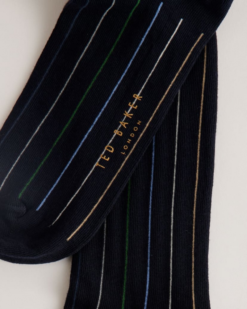 Men's Ted Baker Sokkthr Vertical Pin Stripe Socks Navy India | YVV-1469