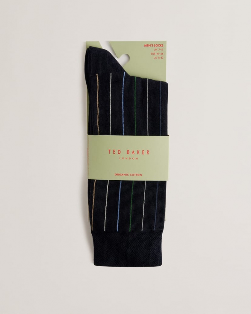Men\'s Ted Baker Sokkthr Vertical Pin Stripe Socks Navy India | YVV-1469