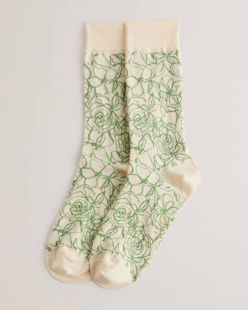 Men's Ted Baker Sokktwl Abstract Floral Pattern Socks Cream India | OJM-5090