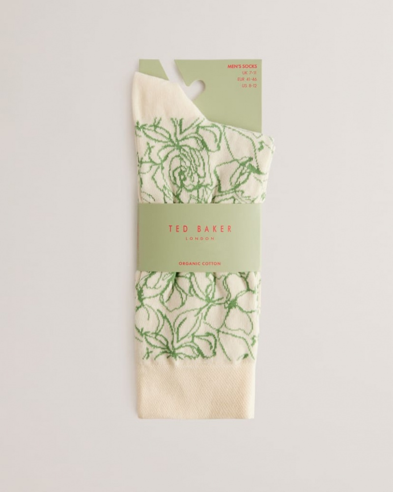 Men\'s Ted Baker Sokktwl Abstract Floral Pattern Socks Cream India | OJM-5090