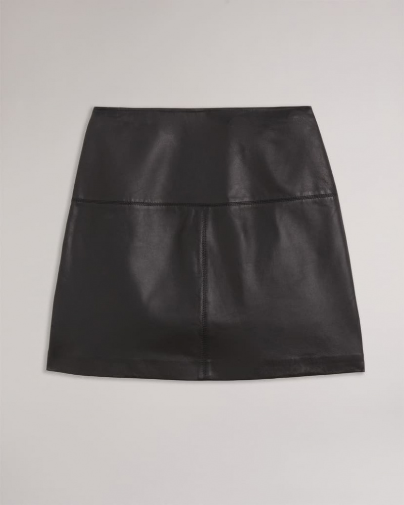 Women's Ted Baker Valiat A-line Leather Mini Skirts Black India | QDK-9926