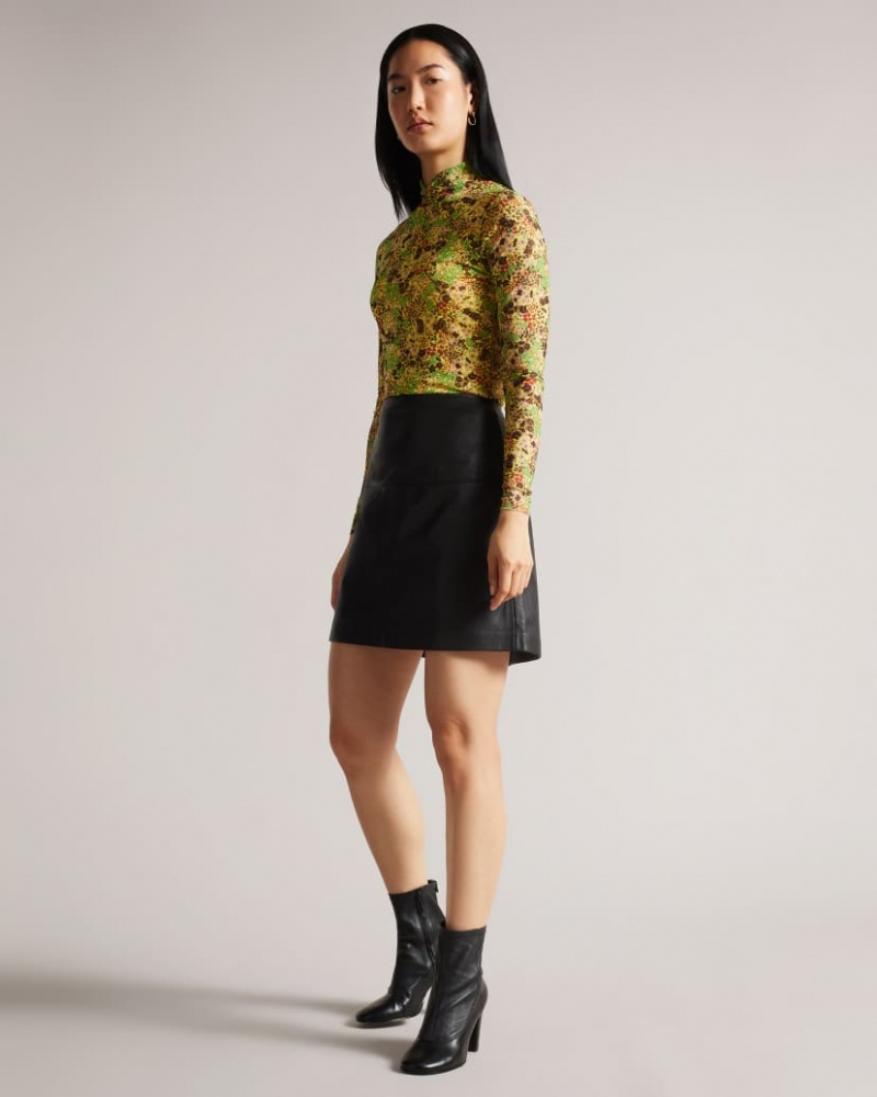 Women\'s Ted Baker Valiat A-line Leather Mini Skirts Black India | QDK-9926
